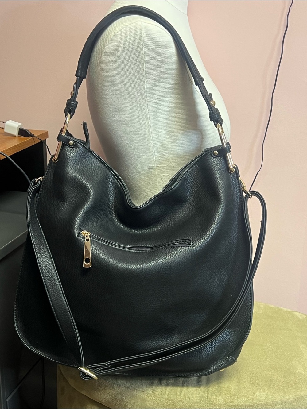 Michael Kors Black Pebbled Leather Hobo with Gold Hardware - Picture 2 of 2